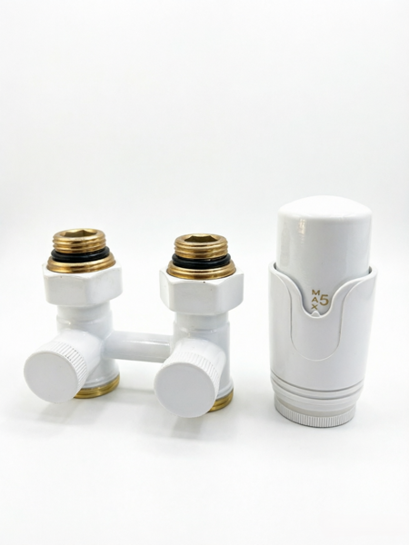 Комплект для нижнего подключения Bonna, прямой D=50 мм, M1/2''x F1/2'' с термоголовкой M30x1,5 + 2 нипеля 1/2" x 3/4" RAL 9016 (Артикул BNR-V9016RSHV)