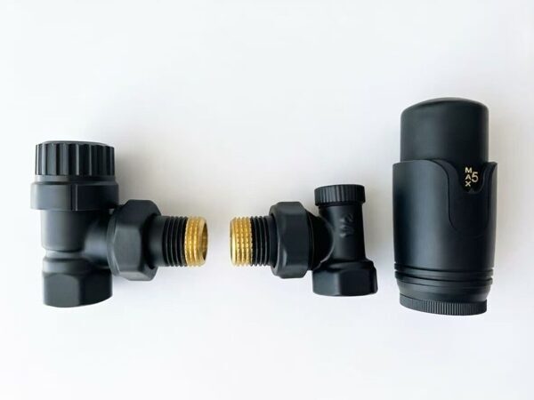 Комплект для нижнего подключения Bonna, угловой DN15, M1/2''x F1/2'' с термоголовкой M30x1,5 RAL 9005 (Артикул BNR-V9005AV)
